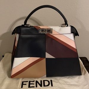 Fendi Peekaboo Medium Blue + multicolor geometric print